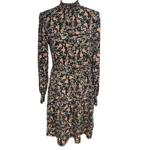 Boden Size 8L 8 Long Tall Floral Long Sleeve Shift Dress Tie Waist Smocked
